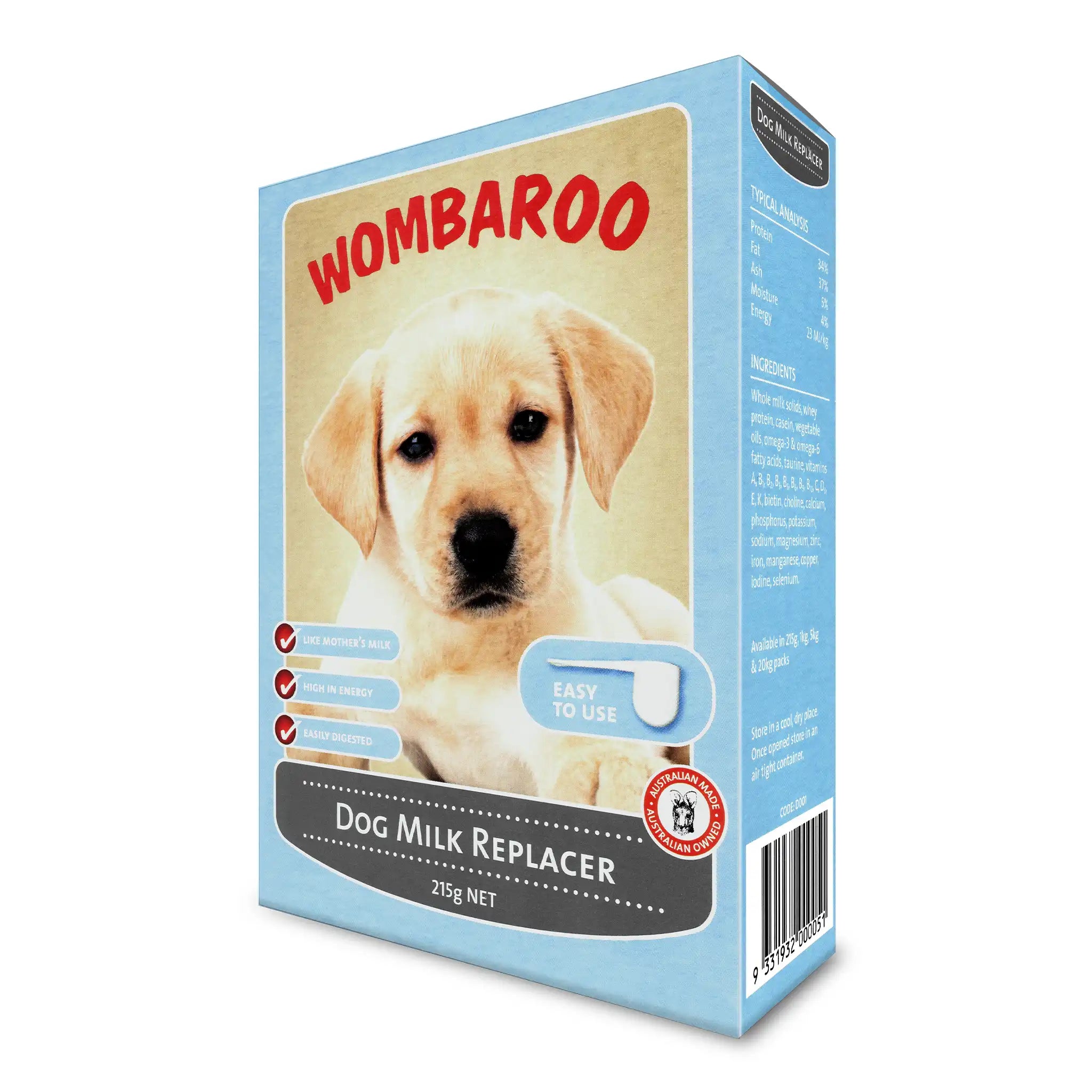 Image of Wombaroo Dog Milk Replacer box.