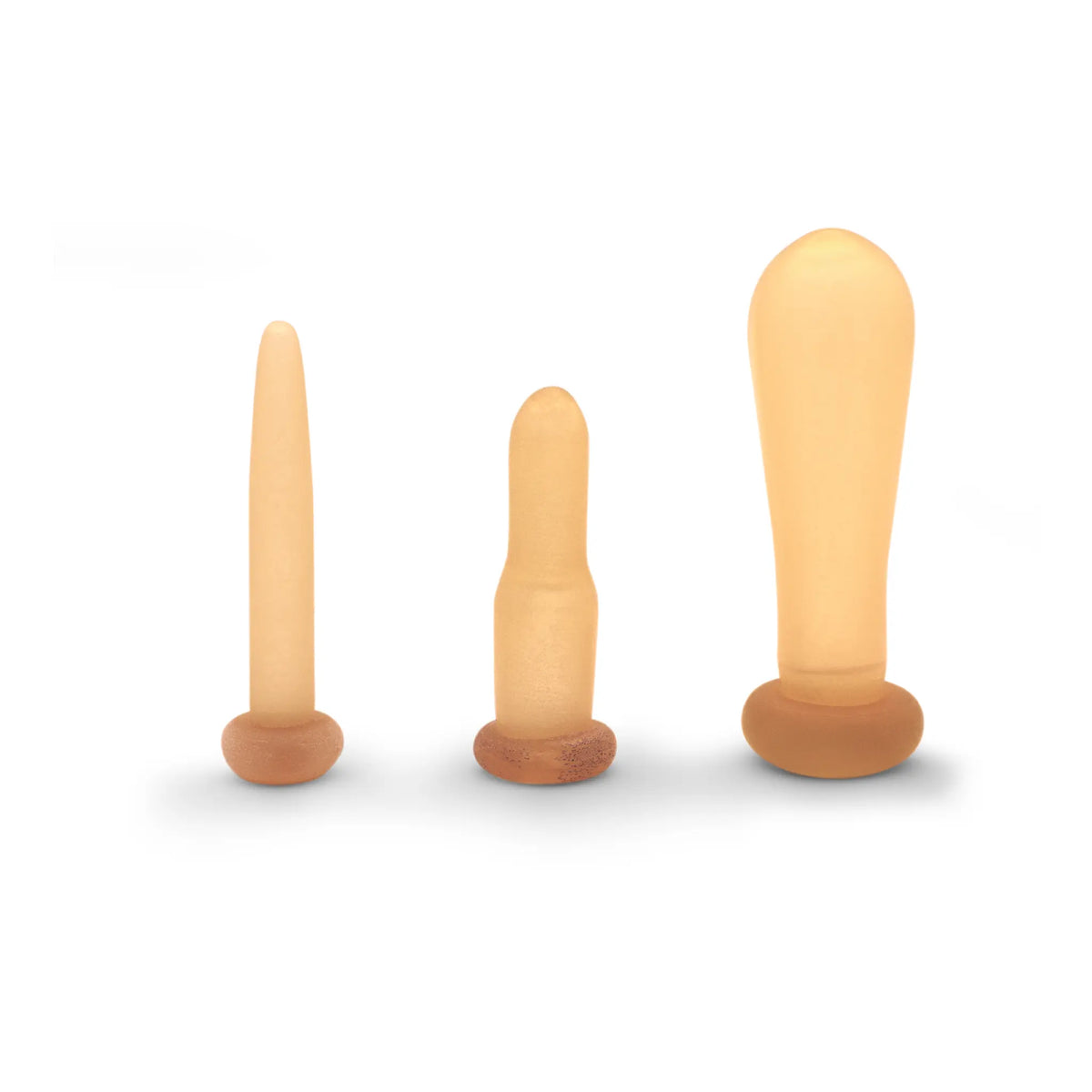 Composite image of all three available sizes of Catac feeding nipples: small, medium, and large teats.