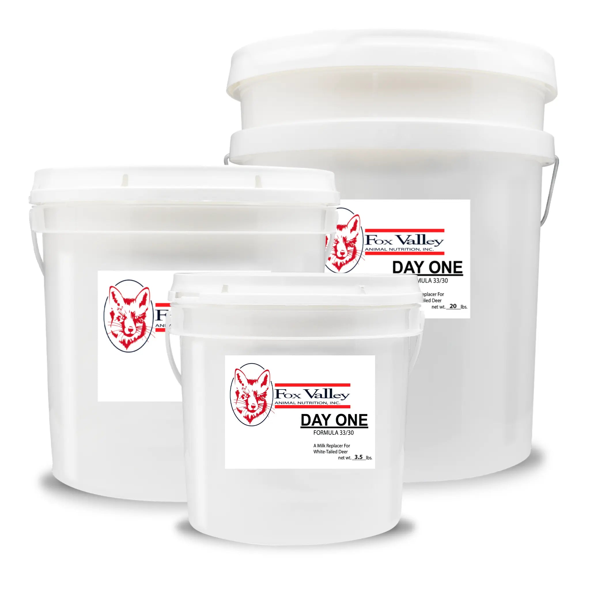 Image of all three sizes of Fox Valley 33/30 for White-Tailed Deer. Including 3.5 lbs, 8 lbs, 20 lbs.