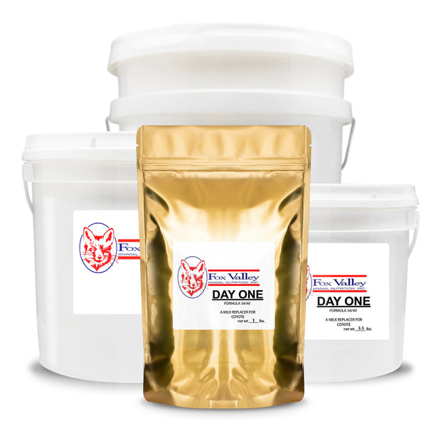 Image of all four sizes of Fox Valley 34/40 for Coyotes. Including 1 lb, 3.5 lbs, 8 lbs, 20 lbs.