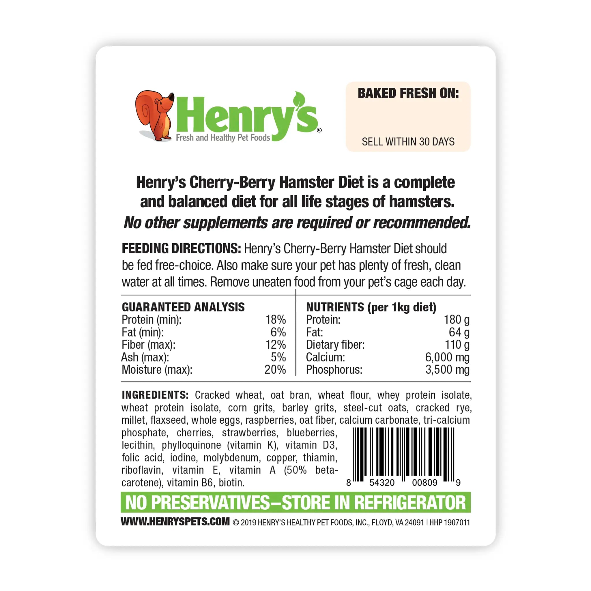 Henry's Cherry-Berry Hamster Food - Soy Free