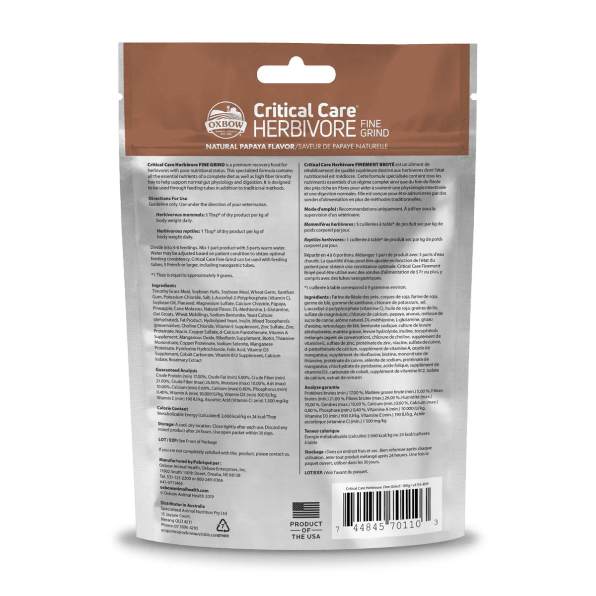 Oxbow Animal Health Critical Care Herbivore Fine Grind - 3.53 oz (100 g)