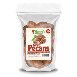 Image of a bag of Stuart Pecans in the shell.