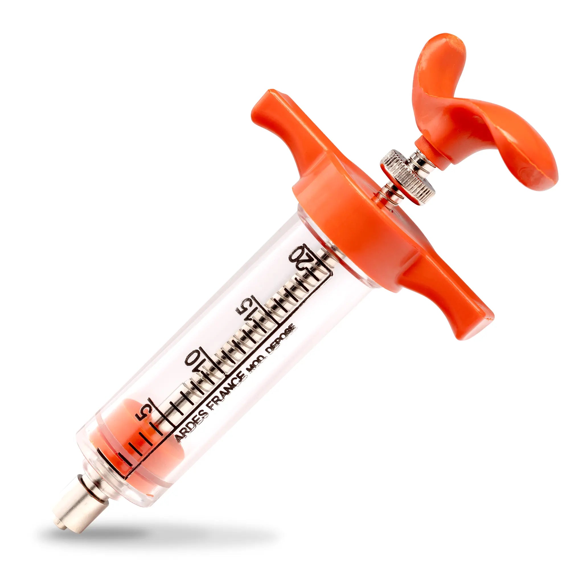 Image of 20 mL Ardes syringe with dosage nut.