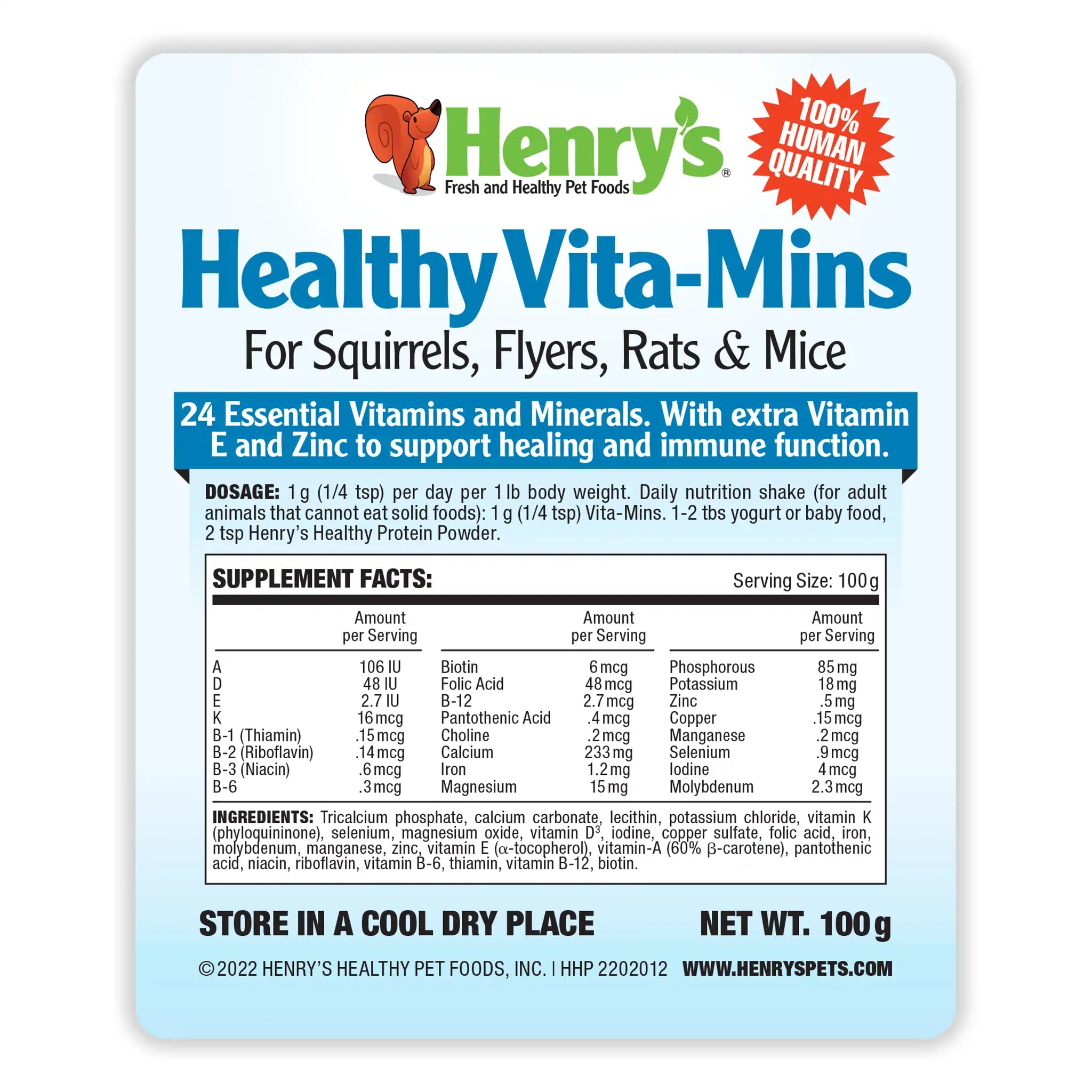 Vita-Mins - Supplement for Squirrels, Flyers, Rats and Mice - 100g
