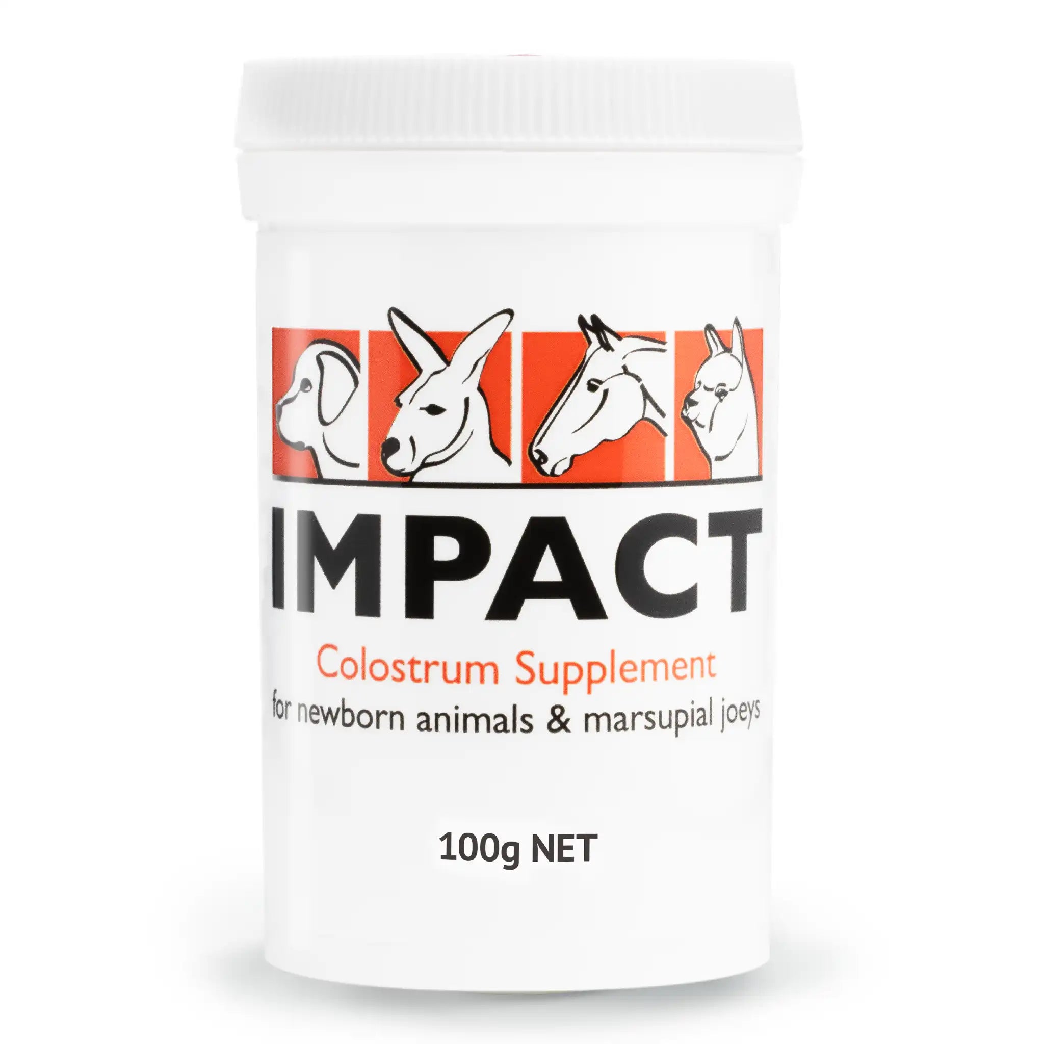 Image of 100 g jar of Impact Colostrum Supplement.
