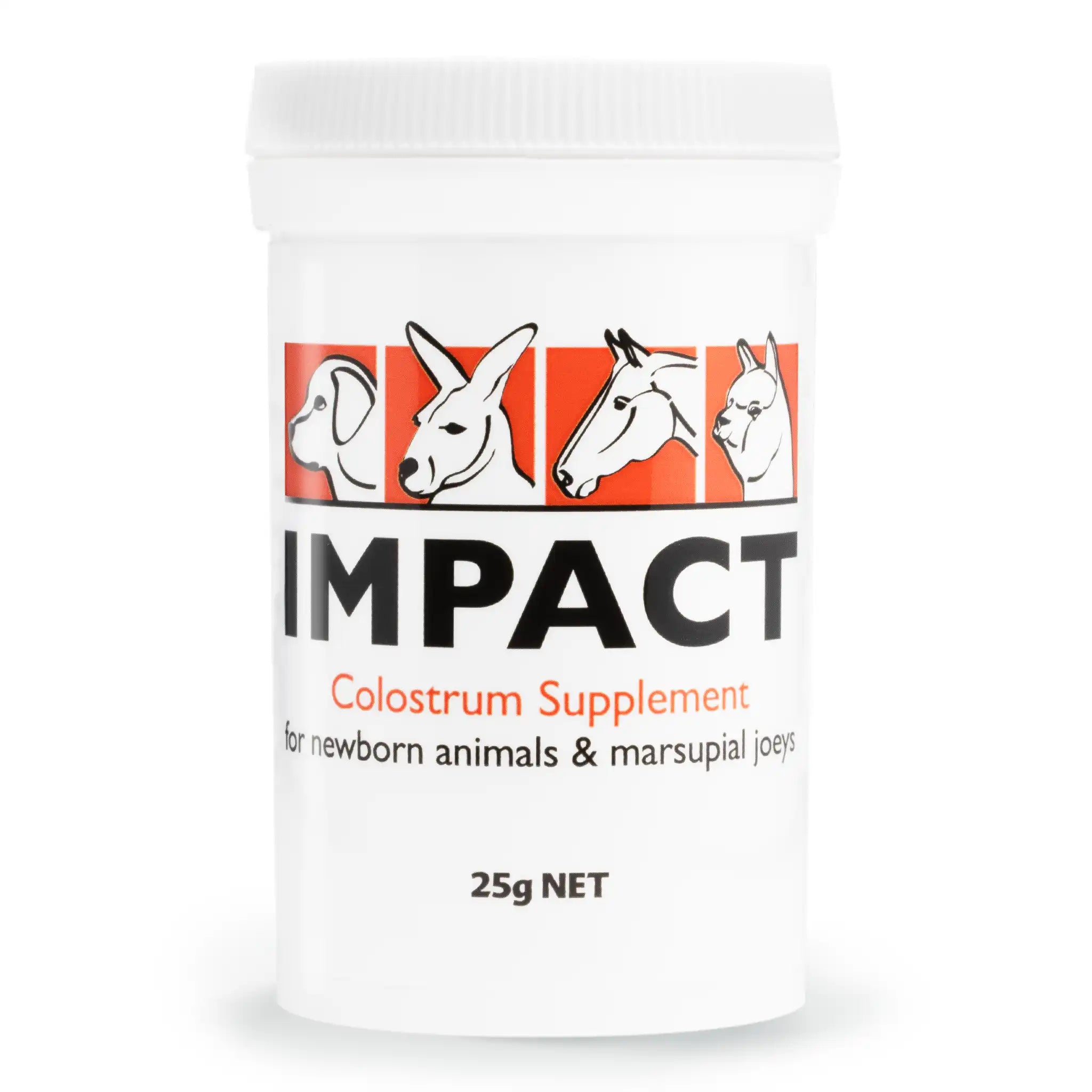 Image of the 25 g jar of Impact Colostrum Supplement.