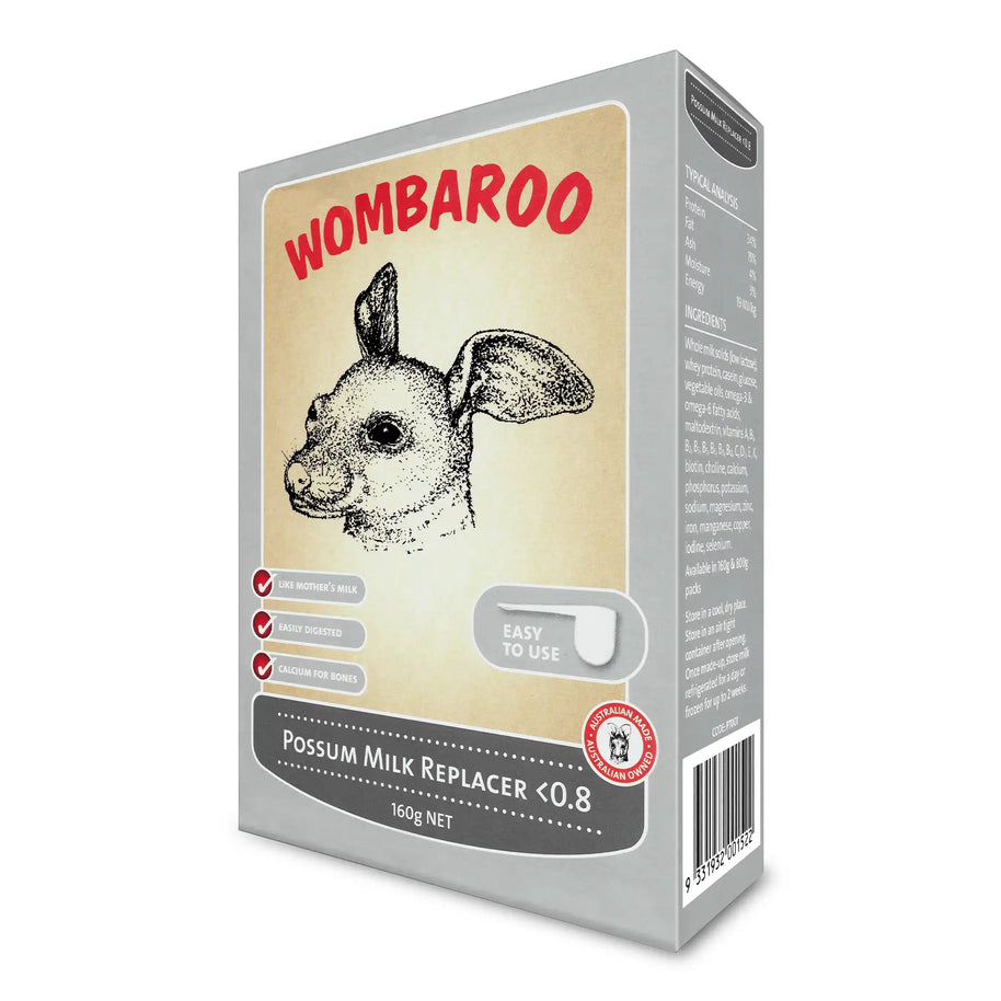 Image of 160 gram box of Wombaroo Possum Stage 1 Milk Replacer.