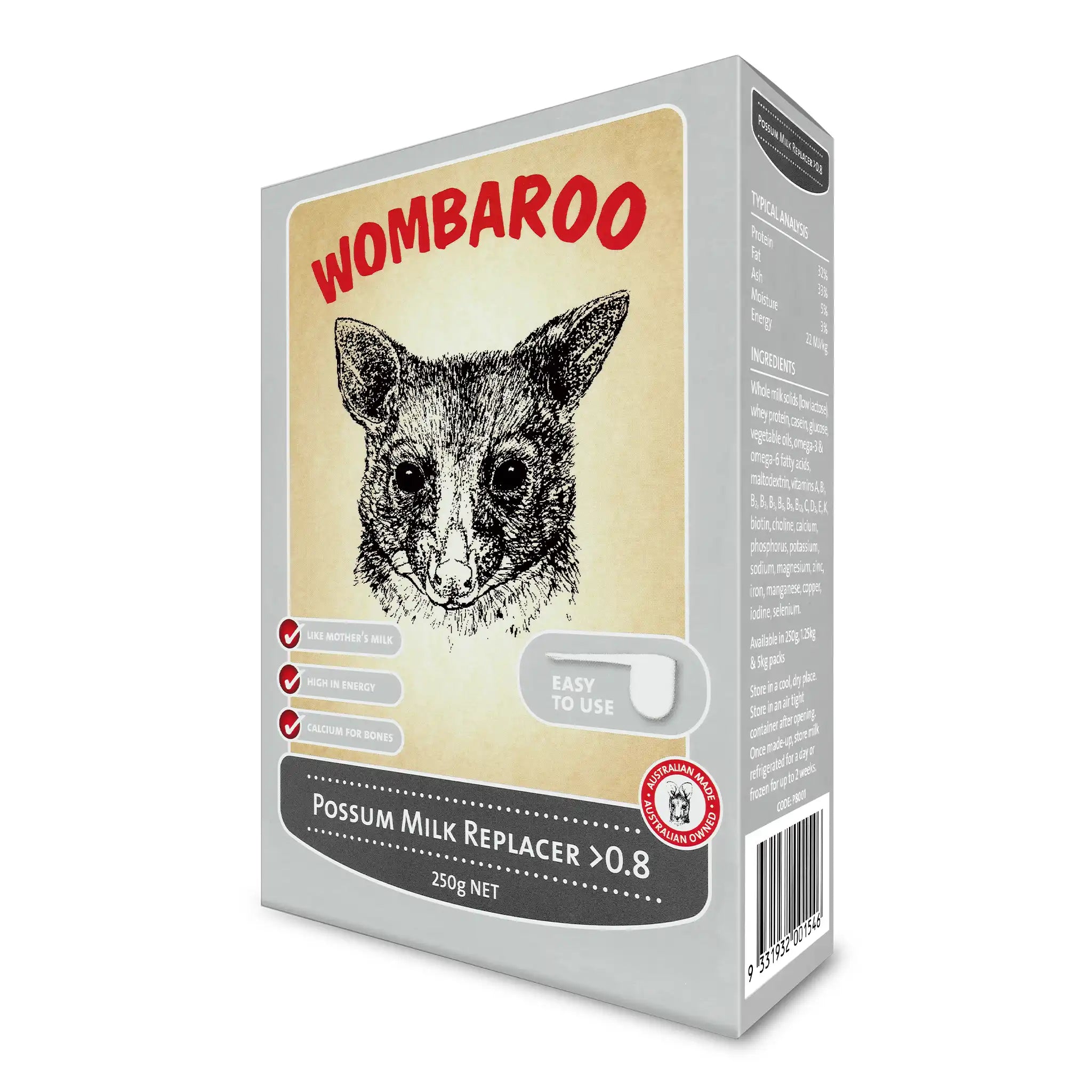 Image of Wombaroo Possum Stage 2 Milk Replacer box.
